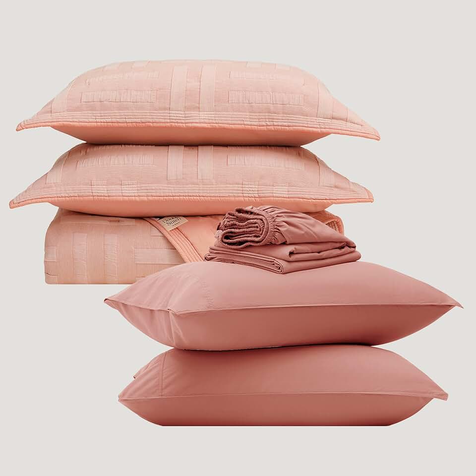 Double Stitch by Bedsure Cotton Tencel Sheet Set and Quilt Comforter Set