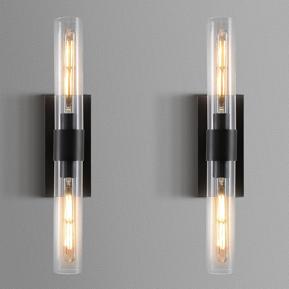 Black Wall Sconces Set of Two, Brass 22.8