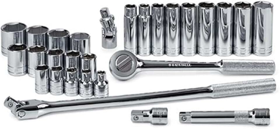 SK Professional Tools 4128-6 28-Piece 1/2 in. Drive 6-Point Standard/Deep Socket Set - Chrome Socket Set with Super Chrome Finish | Set of 28 Sockets Made in USA