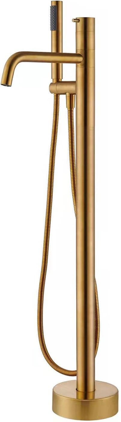 Freestanding Bathtub Faucet Floor Mount Tub Filler Brushed Gold Brass Single Handle Bathroom Faucets with Hand Shower