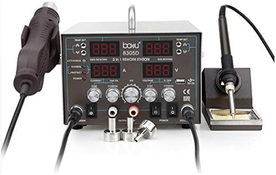 Soldering Hot air gun desoldering station electric soldering iron four digital display mobile phone soldering station repair tool 3 in 1 - (Plug Type: US)