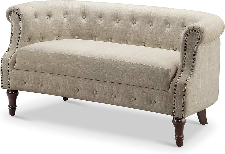 Rosevera C18-1 (1-B) Garner Chesterfield Settee Loveseat, Beige