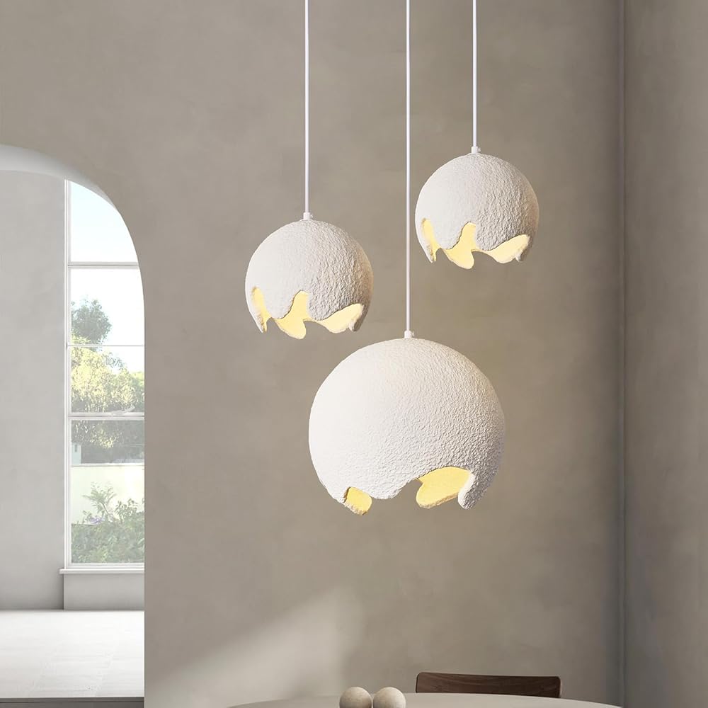 White Modern 3-Lights Pendant Light Concrete Chandelier for Dining Room Kitchen Island Light Hallway Restaurant Hanging Lamp E26 Base Lighting Fixture