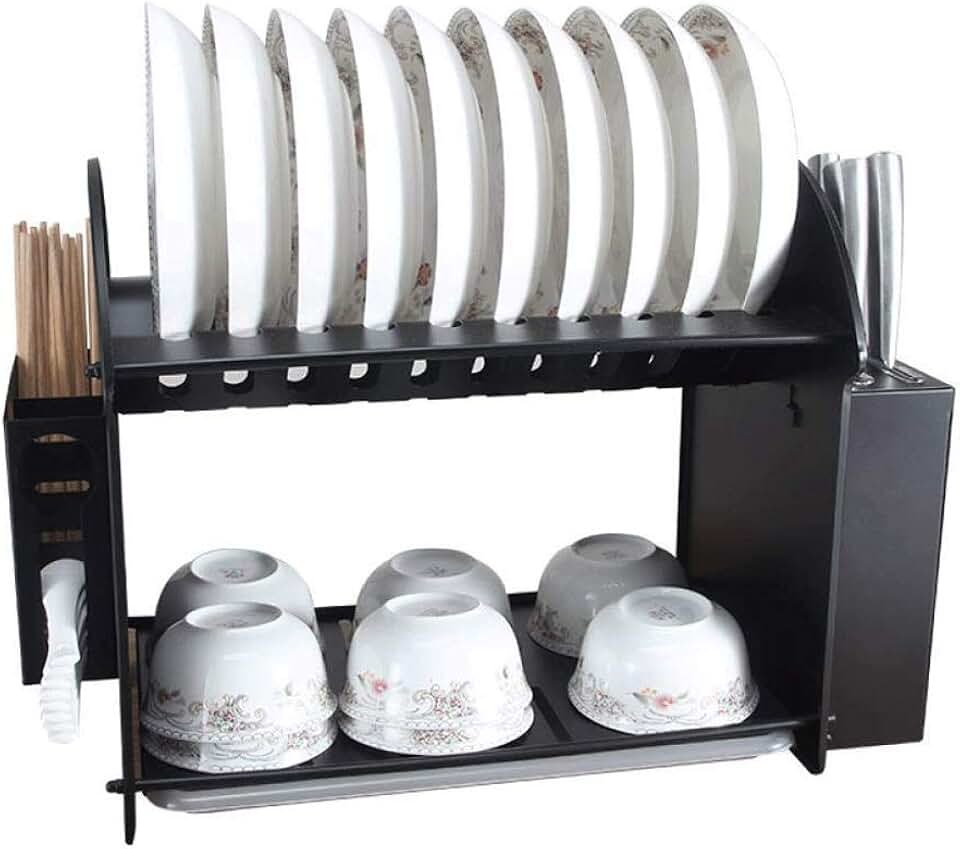 GYLXW Kitchen Supplies Storage Shelf Countertop Space Saver Display Stand Tableware Drainer Organizer Utensils Holder Stainless Steel, Black