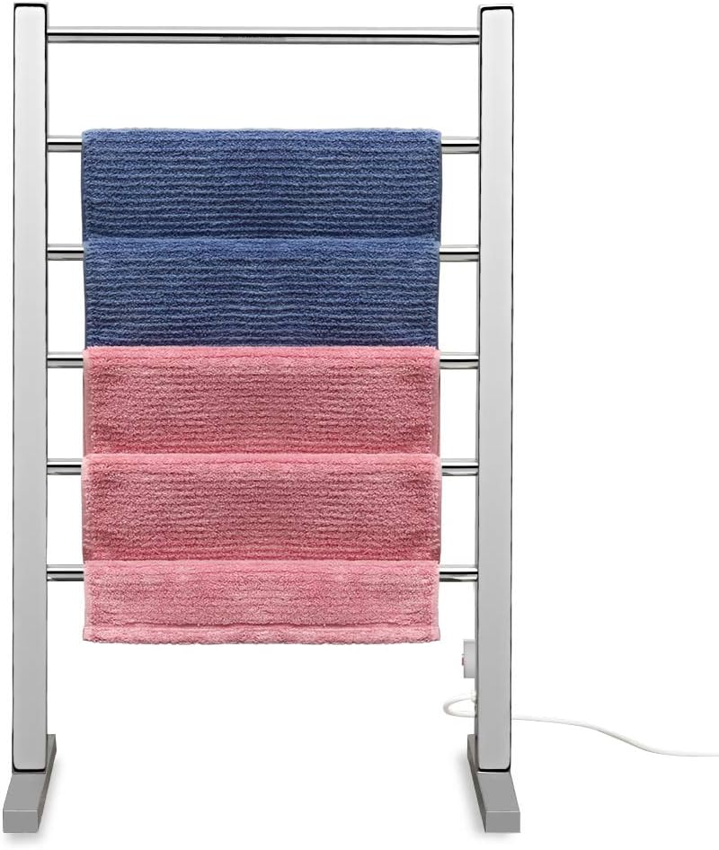 Portable Electric Towel Warmer ETW78-1 Freestanding Drying Rack for Home Bathroom Stainless Steel Polish Chrome, 6 Bars, 65W