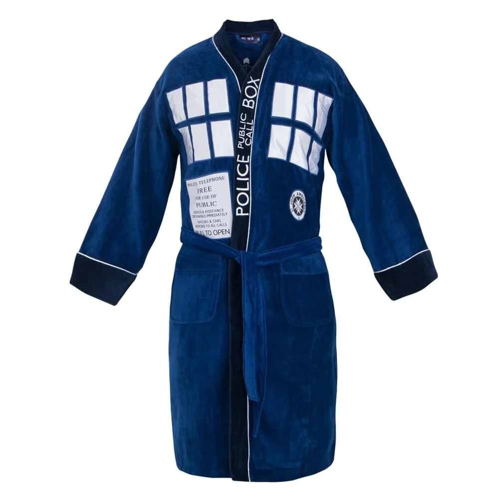 Doctor Who Blue TARDIS Men's Cotton No Hood Bath Robe | One Size