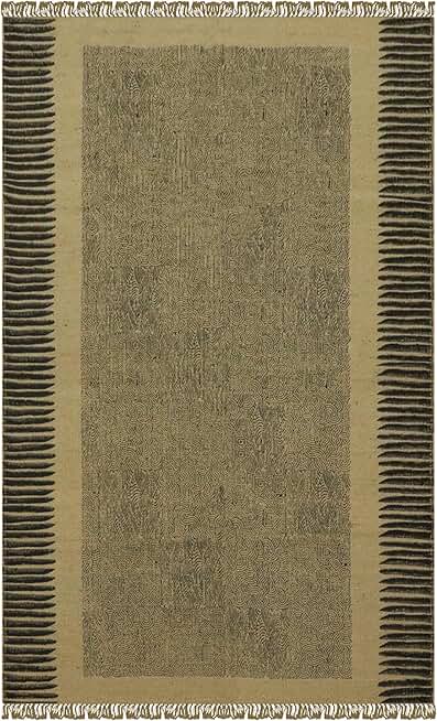 Indian Texture Hand Woven Tassel Rug Kilim Rug 2.5x20 Runner Rug Hand Braided Jute Rug Black Beige Hand Block Printed Rug Flatweave Rug Indoor Outdoor Boho Rugs for Hallway Stair Home Corridor Use