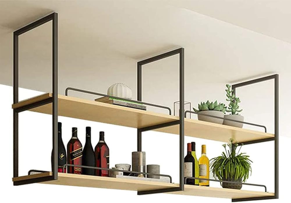 Black Metal Ceiling Wine Rack Hanging Wine Shelf Wall Holder Flower Pot Rack Storage Plant Stand Organizer Shelving Unit for Home Bar Kitchen Balcony (Size : 140x30x80cm)