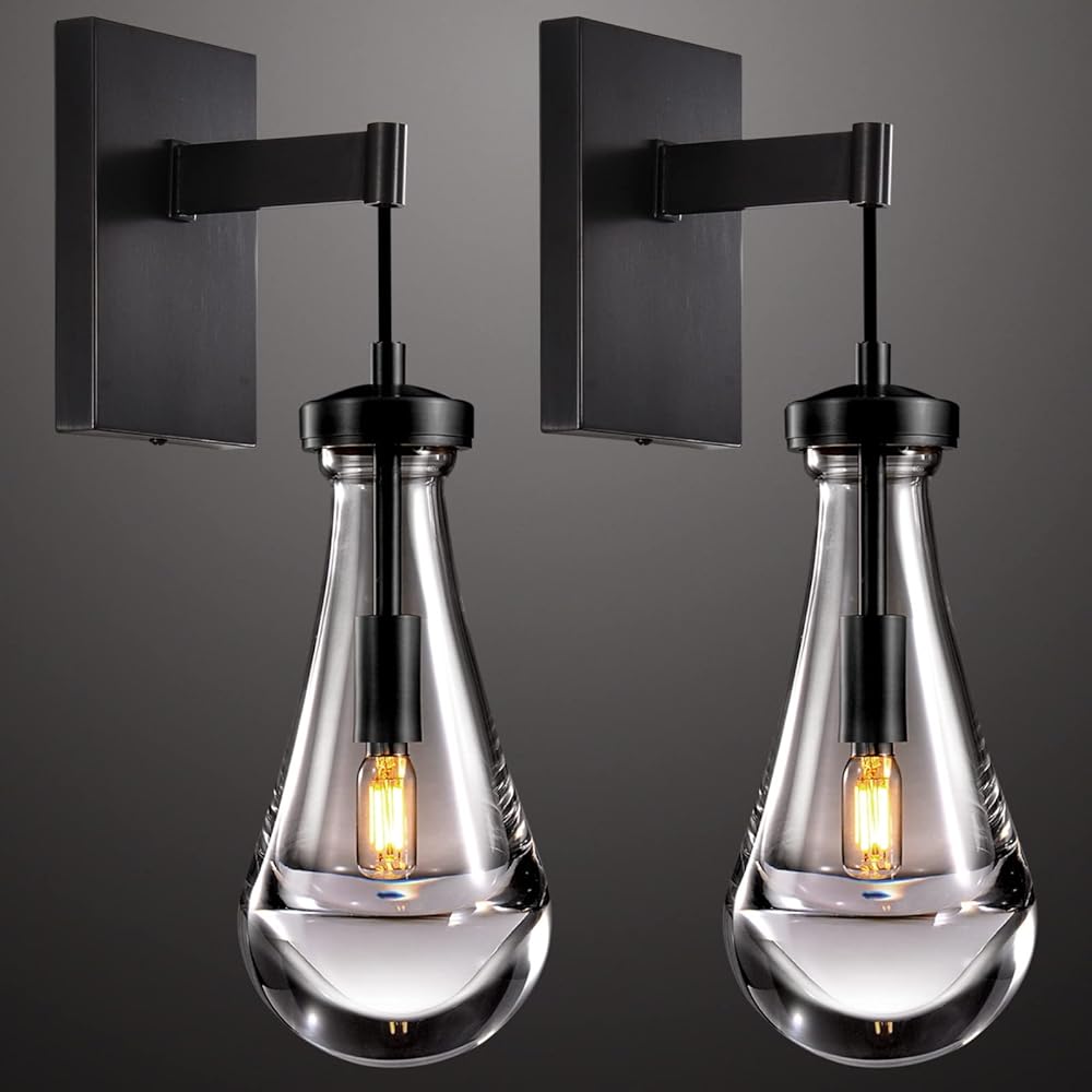 Raindrop Wall Sconces Set of Two, Indoor Sconces Wall Lighting Modern Black Wall Lights for Living Room, Bathroom Vanity Light Hallway Wall Lamp