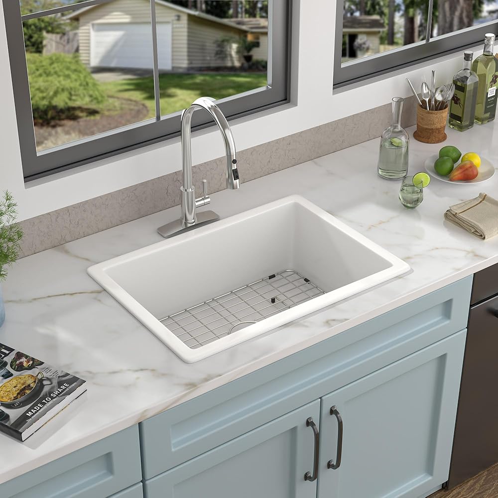 27 White Kitchen Sink Drop In - Fulorni 27