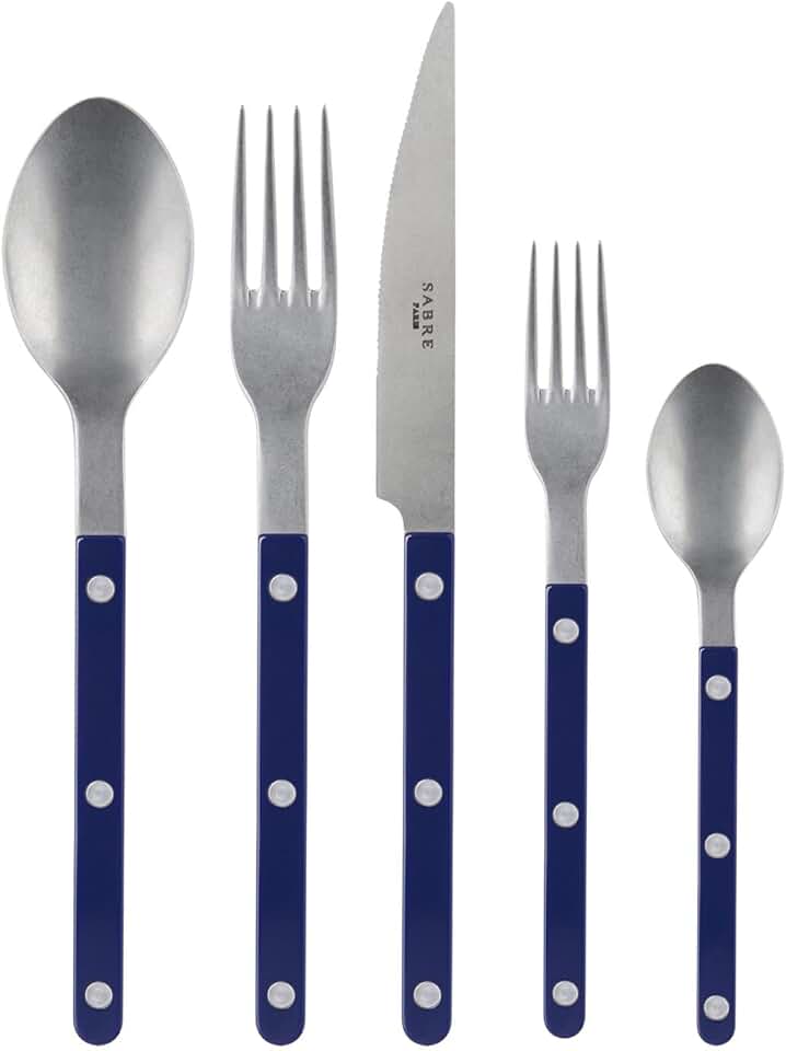 Sabre Paris Flatware Bistrot Stainless Steel 5-Piece Place Setting Service for 4 (20 Pieces, Navy Bistrot Vintage)