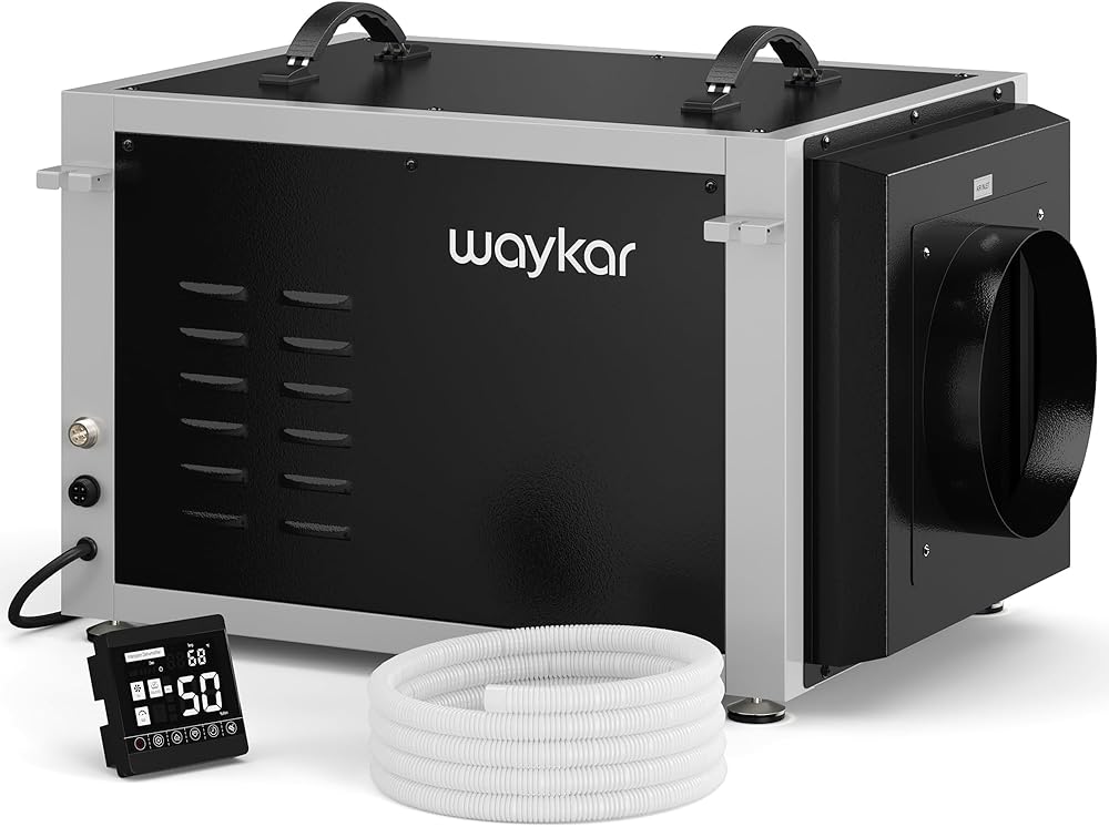 Waykar 158 Pints Commercial Dehumidifier for Crawl Spaces, Dual Duct HVAC Industrial Dehumidifier with Drain Hose for Whole House, Basements, 5 Years Warranty.