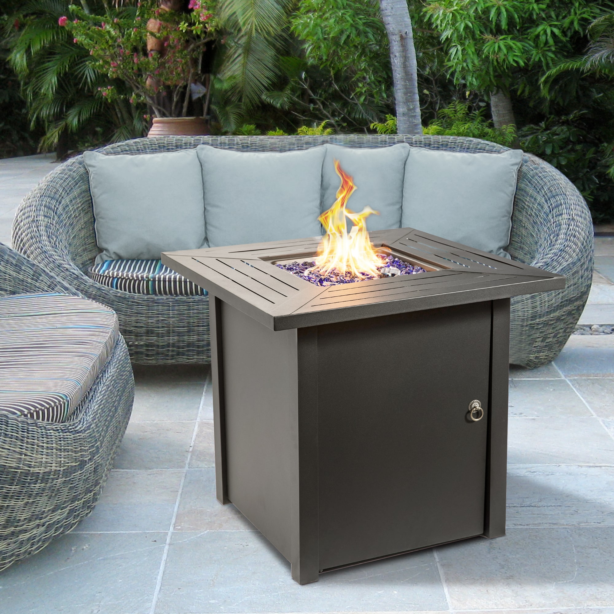 Teamson Home 29.92-in W 40000-BTU Dark Grey Steel Propane Gas Fire Pit