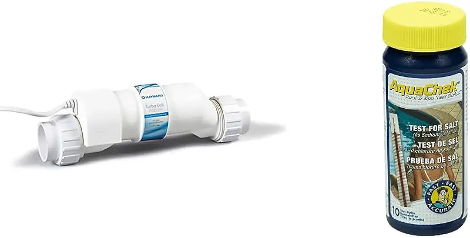 Hayward W3T-Cell-9 TurboCell Salt Chlorination Cell for In-Ground Swimming Pools up to 25,000 Gallons & AquaChek Salt Test Strip Titrators for Pools - Salt Water Pool Test Strips for Sodium Chloride