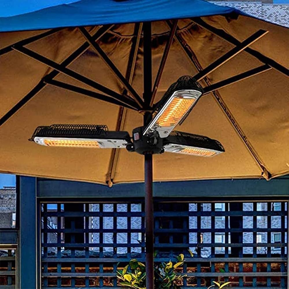 NaoSIn-Ni Electric Patio Parasol Umbrella Heater,Folding Outdoor Electric Infrared Space Heaters with 3 Heating Panels for Pergola Or Gazabo