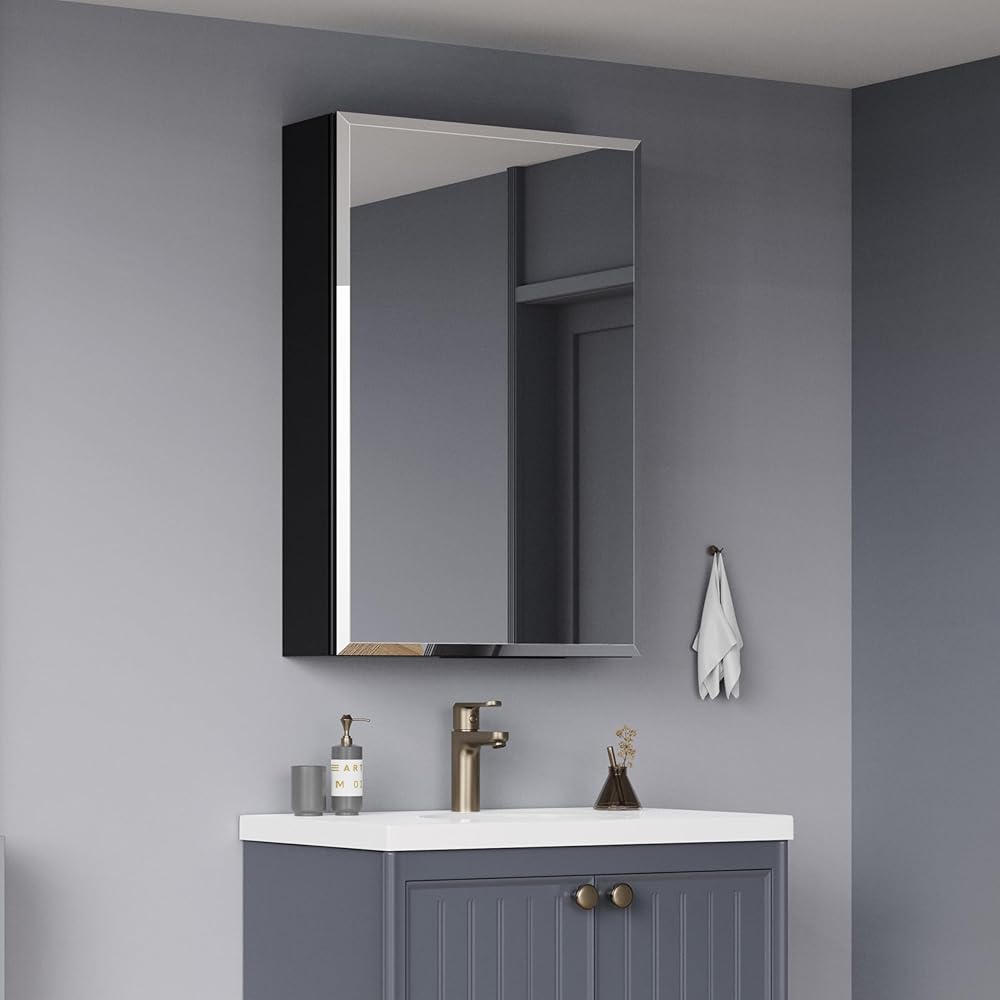 Bathroom Medicine Cabinets with Mirror, Bathroom Mirror Cabinet with 3X Magnifying Mirror, Medicine Cabinets for Bathroom with Tissue Hole, 18''W x 26.75''H Mirror Medicine Cabinet, Black