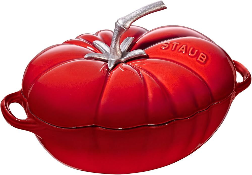 STAUB Cast Iron Dutch Oven 3-qt Tomato Cocotte, Made in France, Serves 2-3, Cherry
