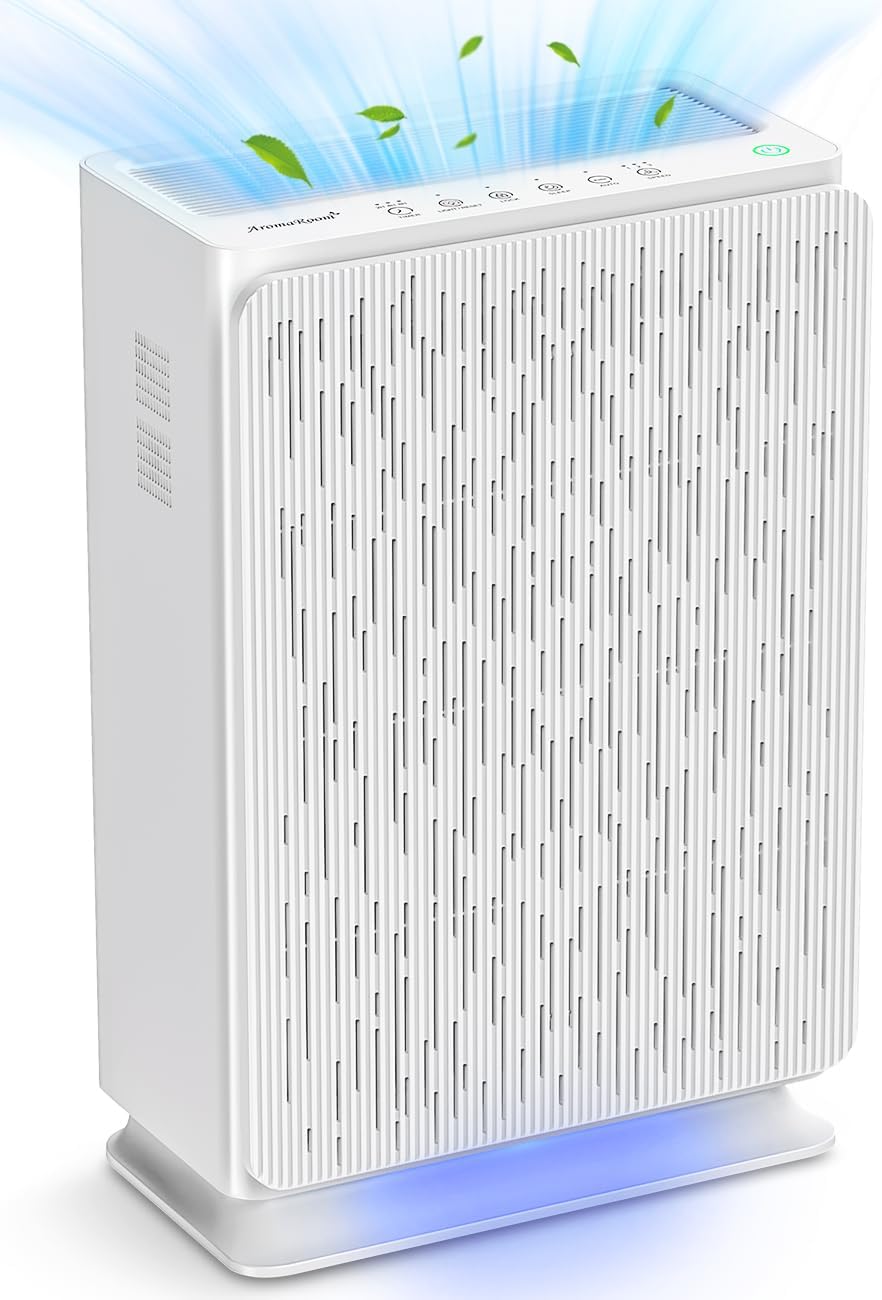 AromaRoom True HEPA H14 Air Purifier for Large Room Up to 1800 Sq Ft, Air Purifiers for Home Bedroom with Air Quality Sensor, Filters Up to 99.99% of Pet Dander, Pollen, Allergens, Dust, Odors (White)