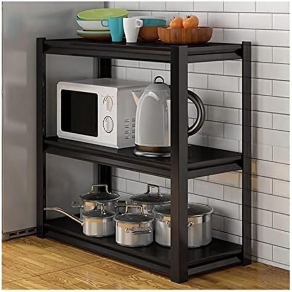 Microwave Oven Rack Microwave Stand 3 Tier Microwave Oven Rack Microwave Stand Toaster Rack Microwave Organizer Shelf Metal Kitchen Storage Rack Microwave Shelf Microwave Rack ( Color : A-Black , Size