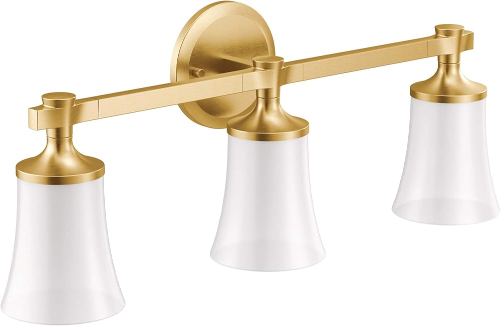 Moen YB0363BG Flara 3-Light Dual-Mount Bath Bathroom Vanity Light Fixture with Frosted Glass, Brushed Gold