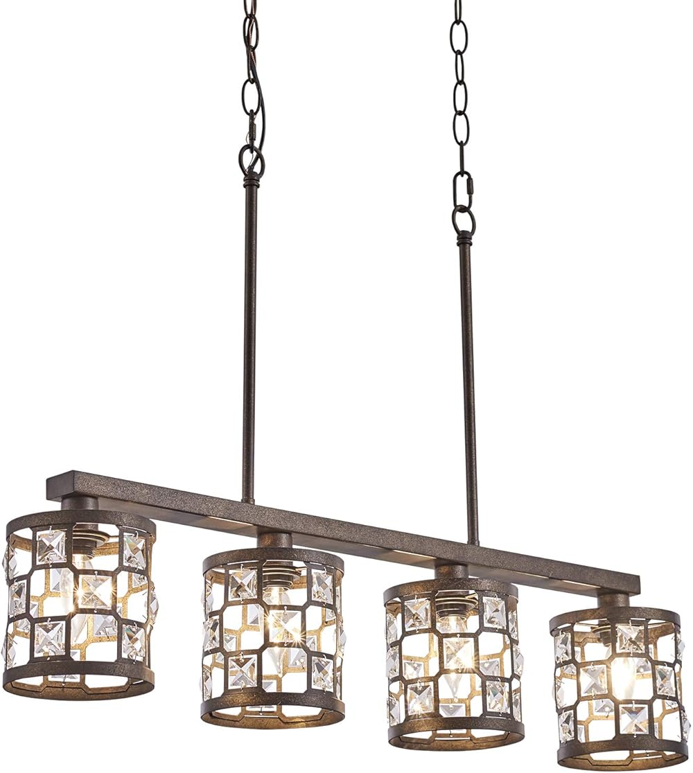 4 Light Kitchen Island Lighting, Industrial Chandelier with Oil Rubbed Bronze Finish, Linear Chandelier for Dining Room and Bar