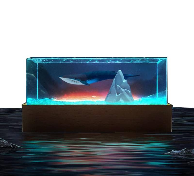 Resin Blue Whale Epoxy Craft Ornaments Accessories, Whale Night Light, Resin Decorative Lamp, Ocean Theme Diorama, Whale Lamp Decoration, Ocean Lamp, Diver Lamp (30x10x10 cm)
