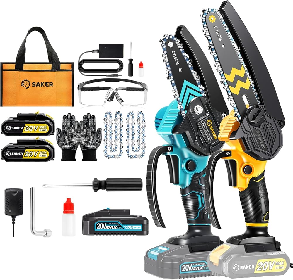 Saker Mini Chainsaw,Portable Electric Chainsaw Cordless and Saker Mini Chainsaw Cordless 6-Inch 2023 Upgrade Switch Security Lock