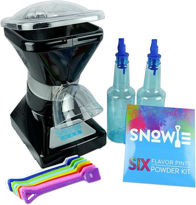 Little Snowie Max Snow Cone Machine - Premium Shaved Ice Maker, with Powder Sticks Syrup Mix, 6-Stick Kit, Black