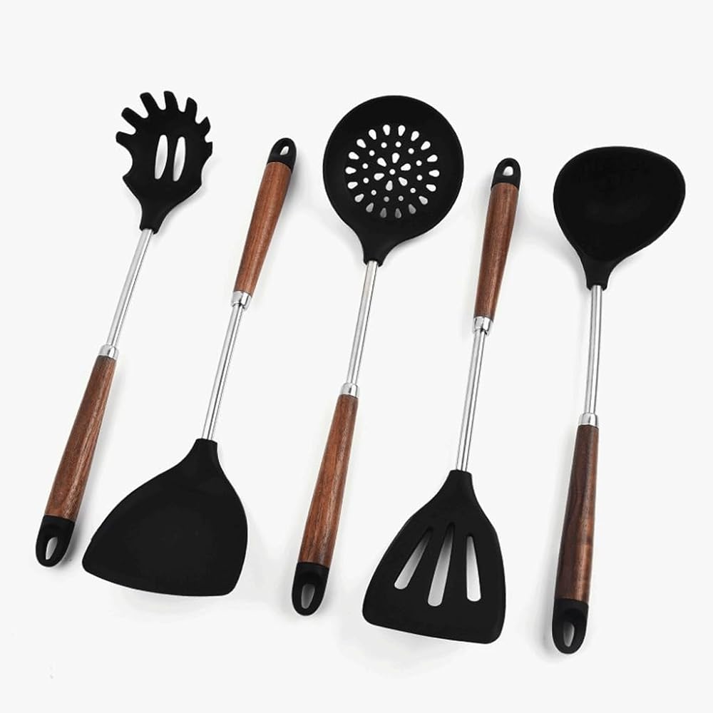 Heat Resistant Silicone Kitchenware Cooking Utensils Set Colander Frying Shovel Soup Spoon Kit