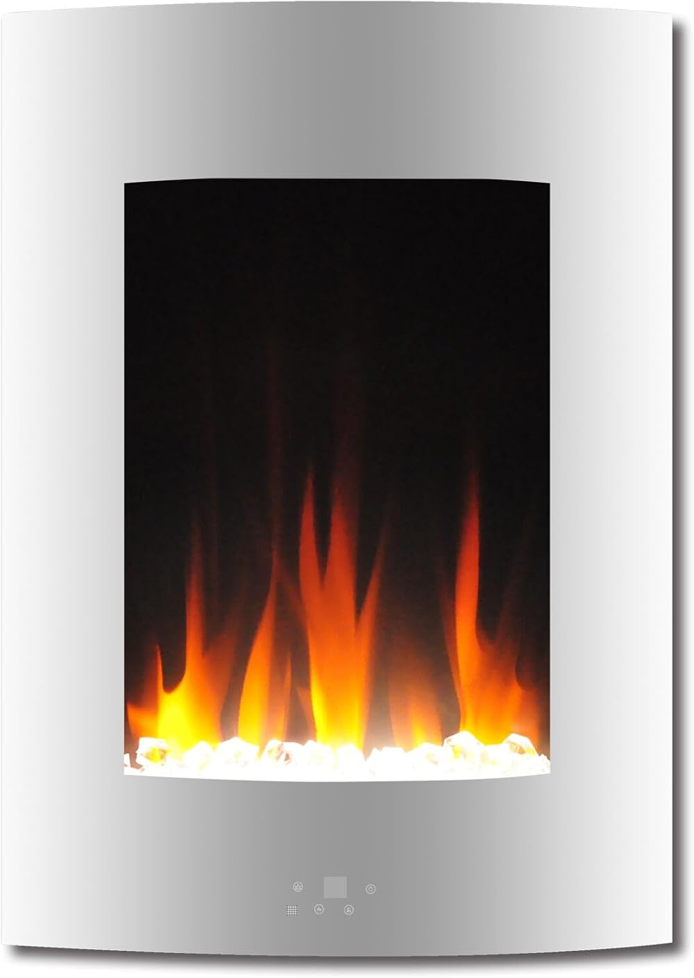 Cambridge 27 Inch Tall Vertical Wall Mounted Curved Panel Electric Fireplace Heater with Multicolor Flame Effects, Crystal Rock Display, Remote Control for Living Room, Bedroom, Home Office, White