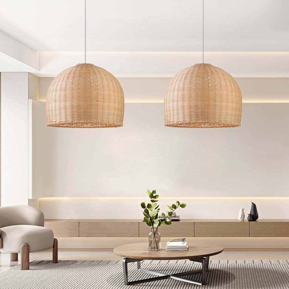 Arturesthome Wicker Chandelier, Rustic Rattan Basket Pendant Light Fixture Coastal Ceiling Lamp Shade, Farmhouse Hanging Lampshade Lighting for Dining Kitchen Island Restaurant