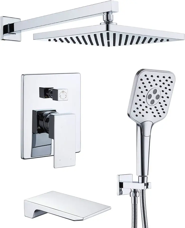 Gabrylly Shower System with Tub Spout, Wall Mounted Tub Shower Faucet Set for Bathroom with High Pressure 10
