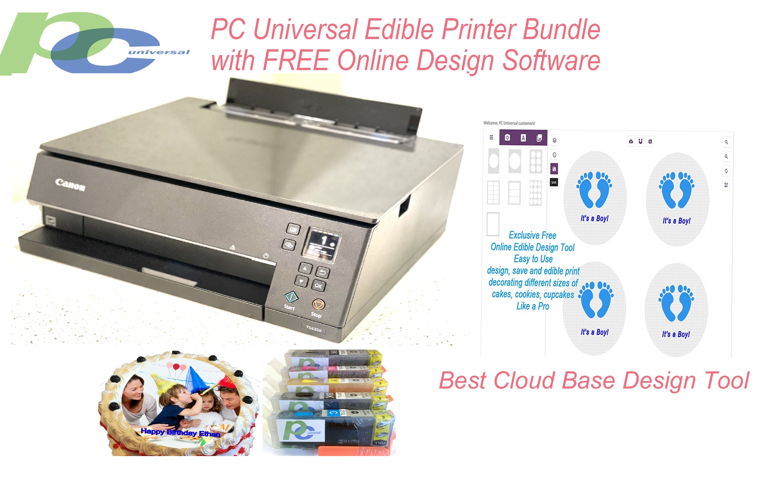 PC Universal Edible Printer Bundle- Brand New All-in-1 Printer with Edible Paper and Inks by PC Universal