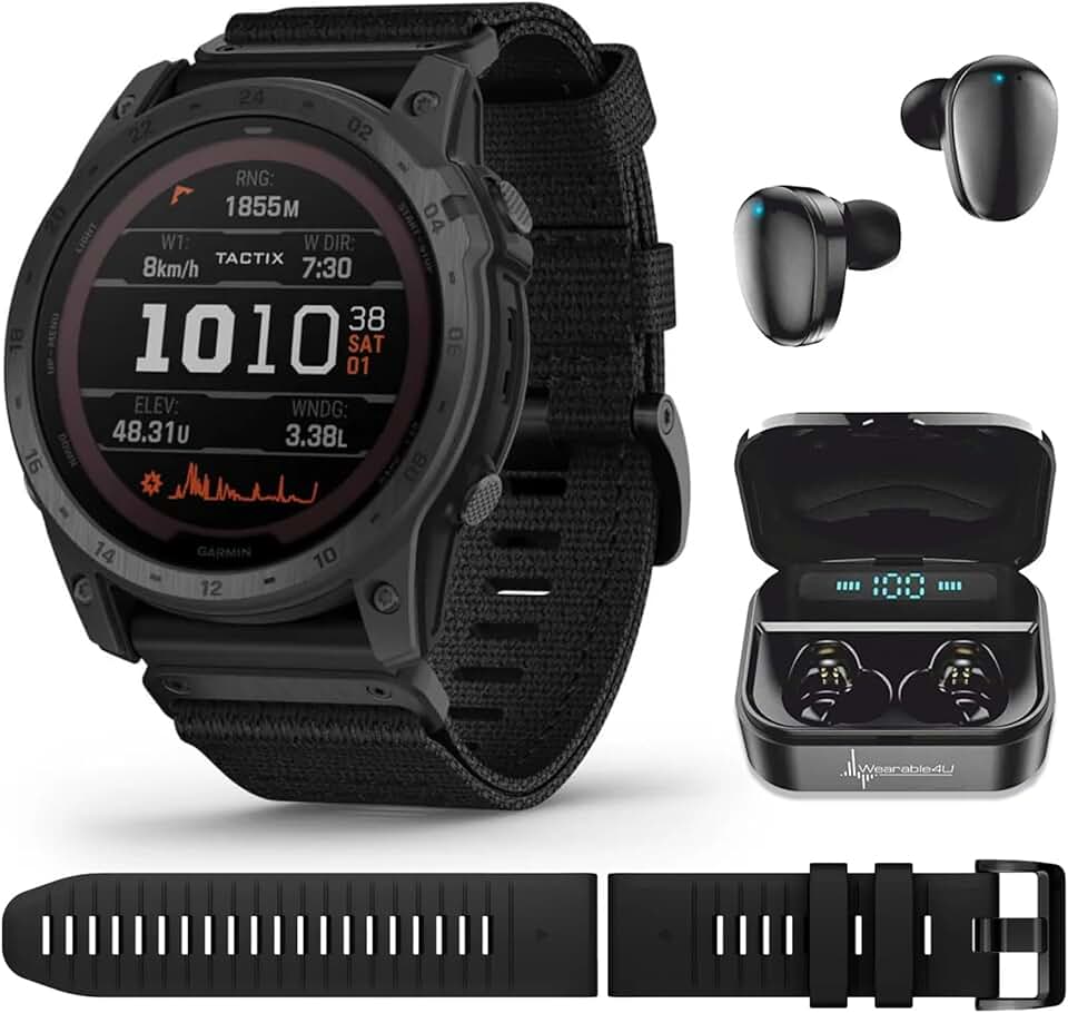 Wearable4U Garmin tactix 7 Pro Ballistic GPS Tactical Smartwatch Bundle (tactix 7 Pro Ballistic, +Black Earbuds)