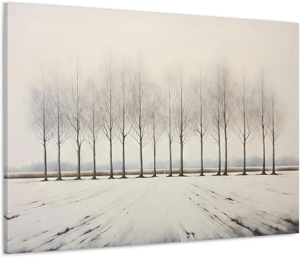 Winter Tree Art | Serene Snowy Landscape Canvas Print | Minimalist Nature Wall Decor | Tranquil Wall Art | Contemporary Home Accent 48″ x 32″