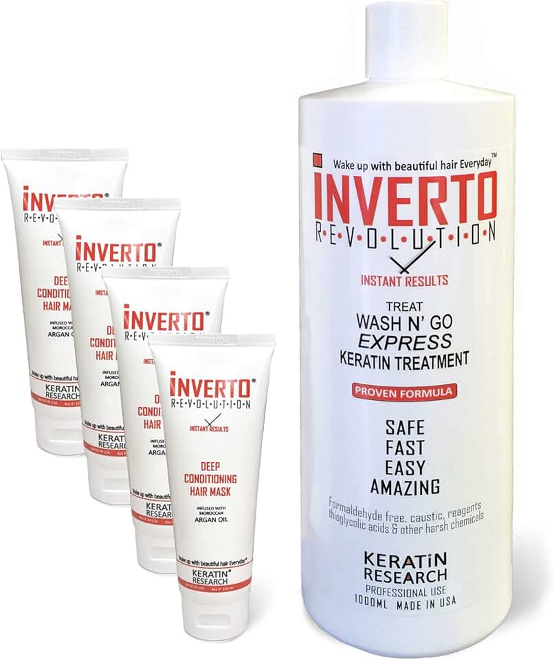 Complex Brazilian Keratin Hair Blowout Treatment Formaldehyde Free with Inverto with Clarifying Shampoo Straighten Repair and Smooth Hair by Keratin Research Keratina Brasilera (33.8 OZ)