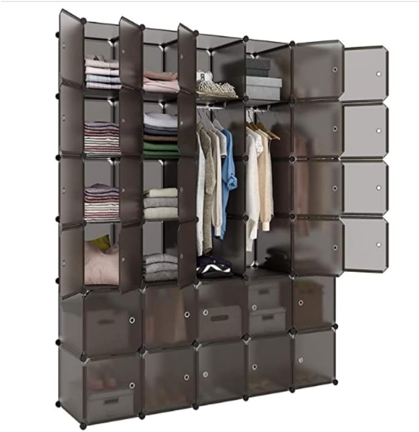 30 Storage Cube Organizer Plastic Cubby Shelving Drawer Unit, DIY Modular Bookcase Closet System Cabinet with Translucent Design for Clothes, Shoes, Toys Brown Color