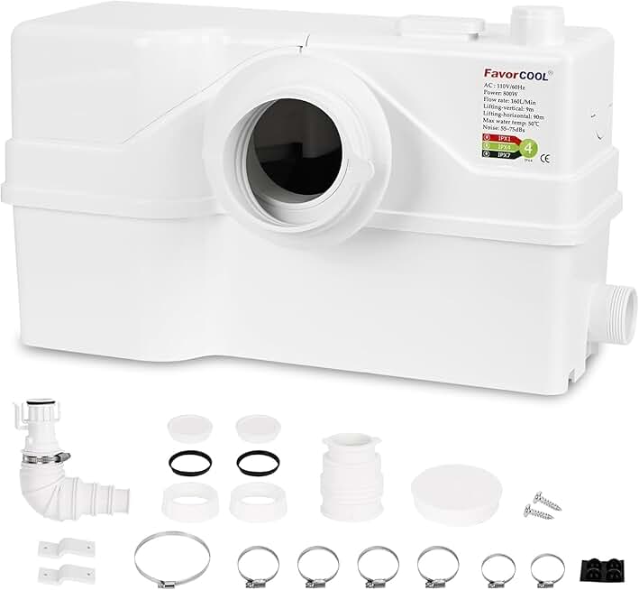 Sink Sewerage Pump 800W, Macerating Toilet Pump 10800 L/h Flow, 29.5ft/9m Head for Basement Upflush Toilet, Macerator Sewerage Sump Pump System With 3 Water Inlets For Bathtub, Laundry And Sink