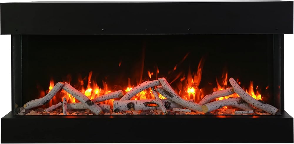 Remii Bay-Slim Smart Electric 50-Inch Indoor/Outdoor WiFi Enabled 3 Sided Fireplace, Multi Function Remote Control, Multi Speed Flame Motor, and a 10 Piece Birch Log Set