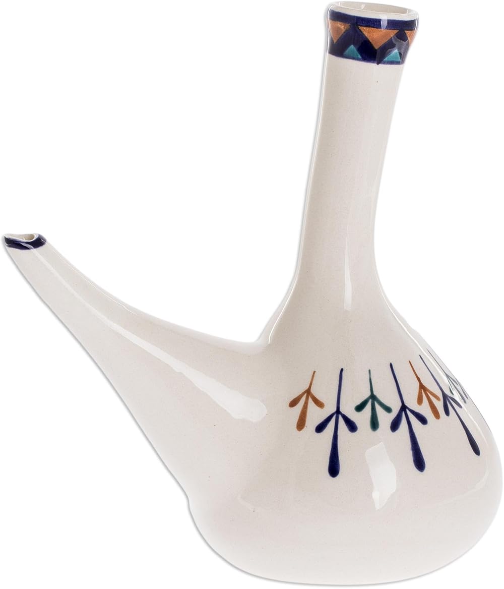 NOVICA Blue Ivory Orange Ceramic Geometric Wine Holders Barware from Guatemala 'Antigua Breeze'