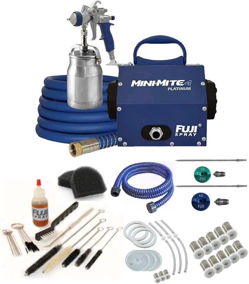 Fuji Spray Mini-Mite 4 Platinum T70 HVLP Spray System with Bottom Feed Cup and Turbine Filters Accessory Bundle (8 Items)
