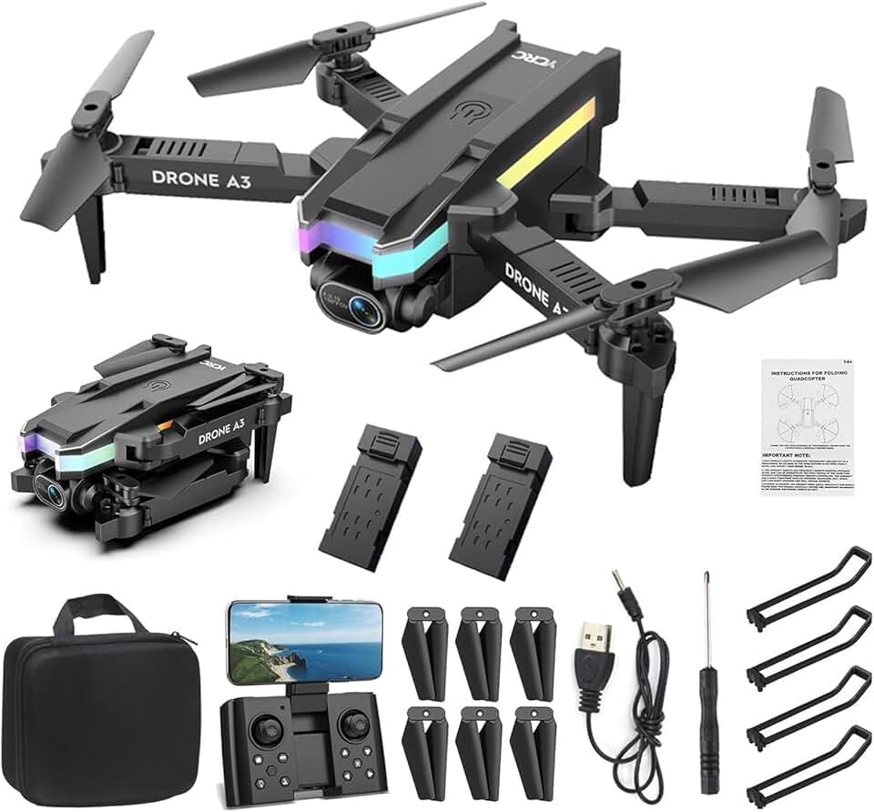 Camera Drones 4k Hd Camera - Multifunctional Foldable Drone Newly Altitude Hold Headless Mode Start Speed Adjustment, Remote Control Toys For Children In The Outdoors (2xBattery)