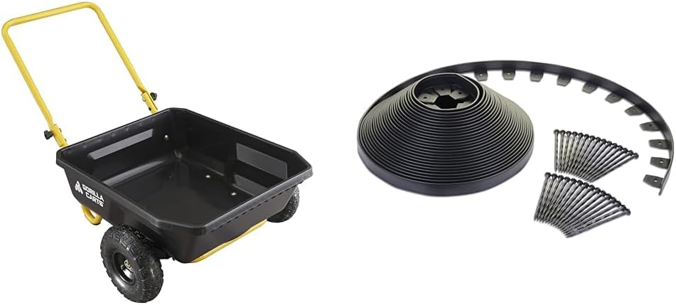 Gorilla Carts 4 cu ft Poly Dump Cart Bundle with EasyFlex 100ft Black Heavy Duty No-Dig Edging Kit