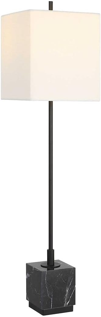 MY SWANKY HOME Slim Black White Veined Marble Buffet Table Lamp Square 37 in x 9 Contemporary