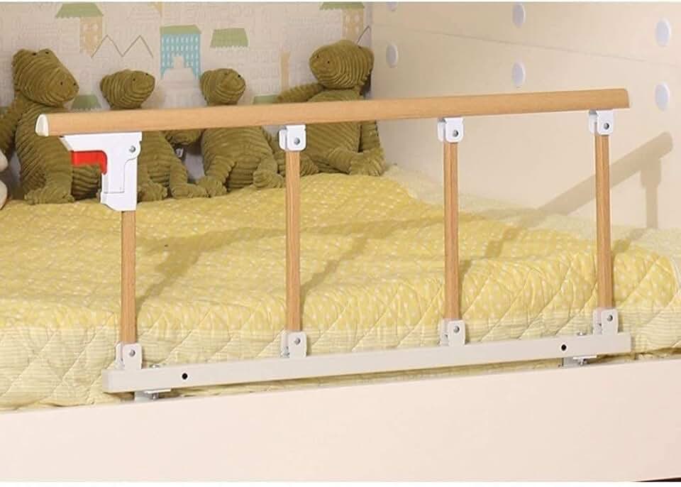 Side for Elderly Bed Rails for Elderly Assist Handle Railing Bed Side Rail for Adults Safety Folding Metal Yellow Wood Grain Color Bed Side Handrail (95x40cm)