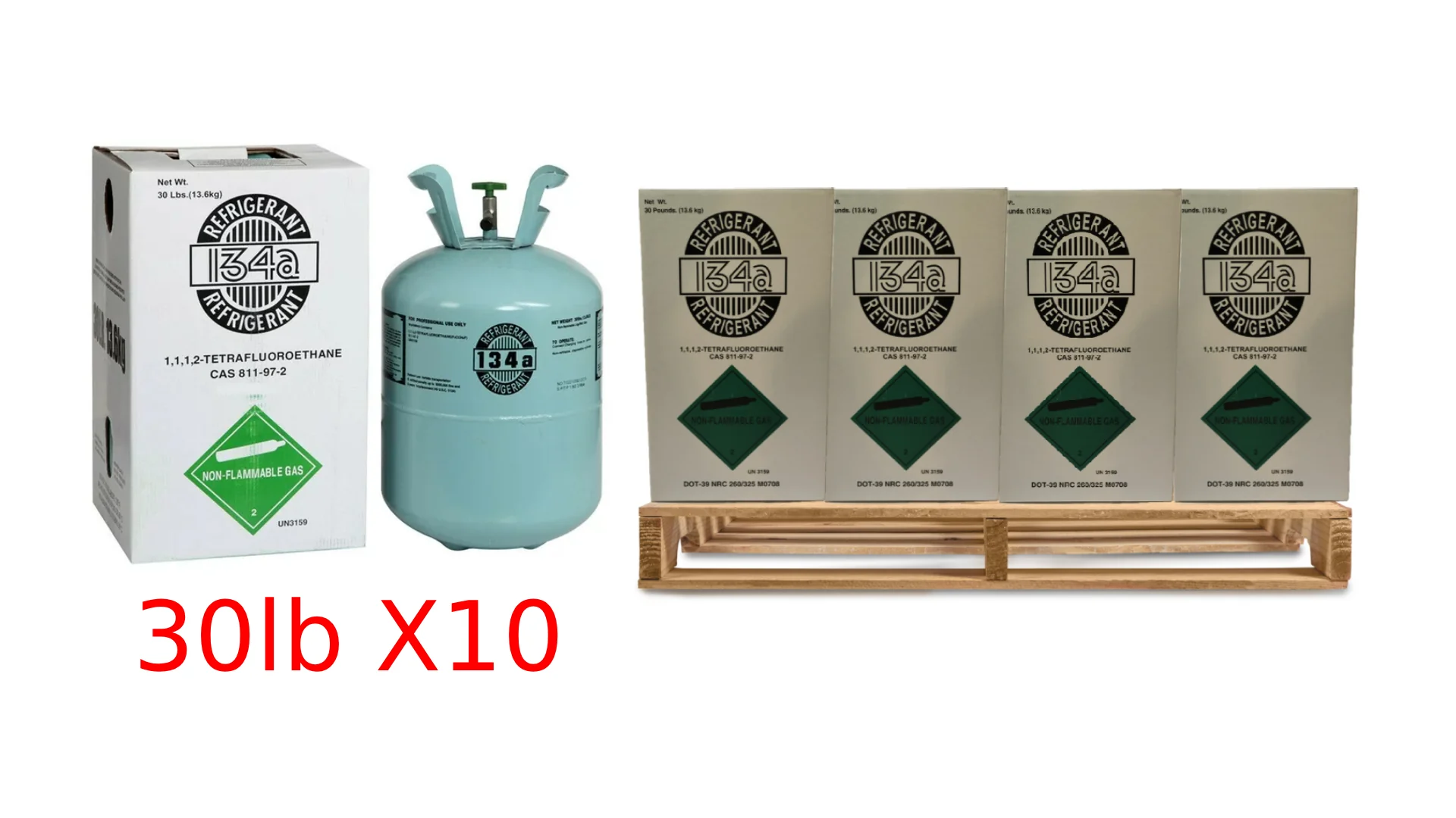R134A Automotive Refrigerant 10 x 30lb Cylinders FREE FREIGHT!