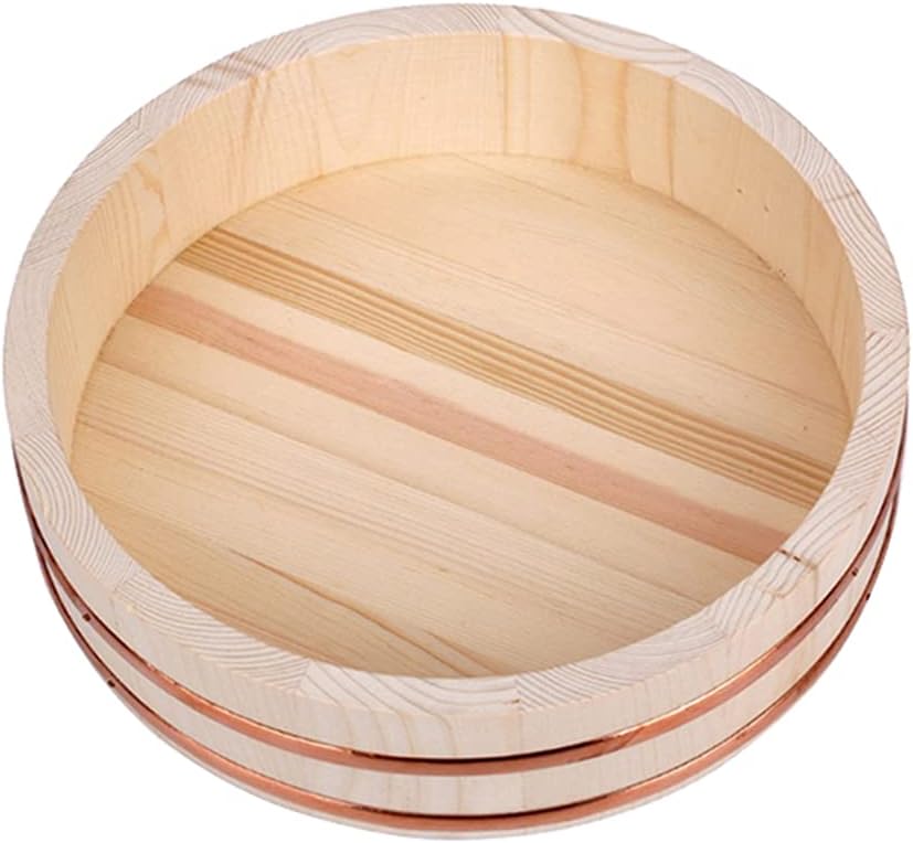Hangiri Sushi Mixing Tub with Copper Band, Handmade Wooden Oke Rice Cooling Bowl for Sushi Restaurant,72x16cm
