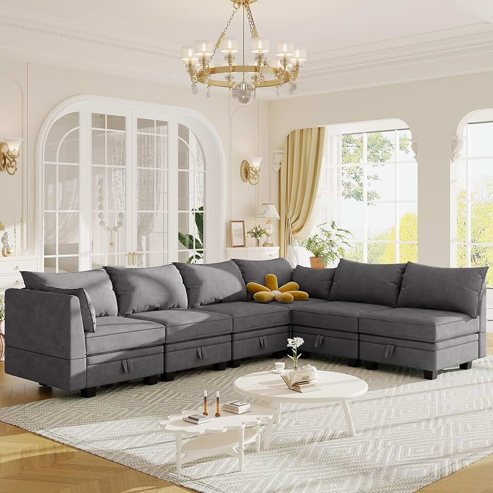 Goohome Oversized Modular Sectional Fabric Sofa Set,Extra Large U Shaped Couch with Reversible Chaise Modular Sectional Couch,6 Seat Modular Sofá with Storage Ottamans for Living Room
