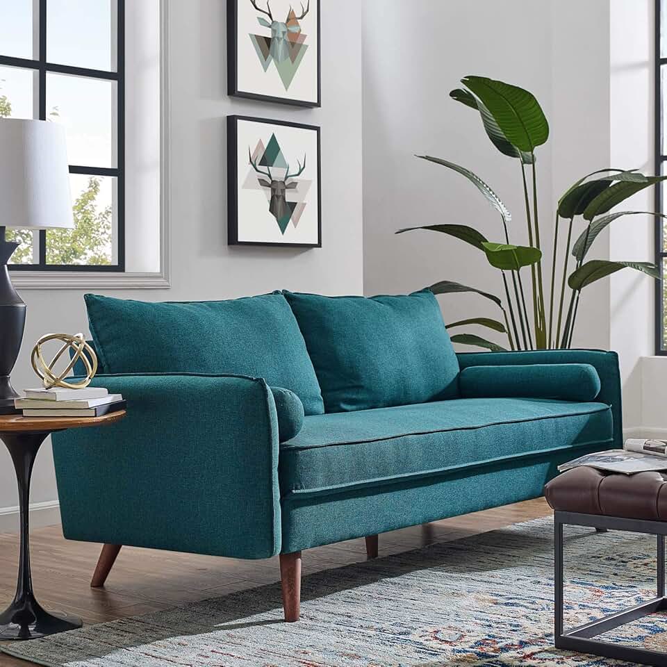 Modway Revive Contemporary Modern Fabric Upholstered Sofa In Teal