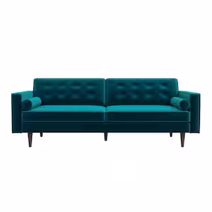 Ashcroft Furniture Co Harriet 84 in. W Square Arm Mid Century Modern Style Velvet Living Room Straight Couch in Teal Green